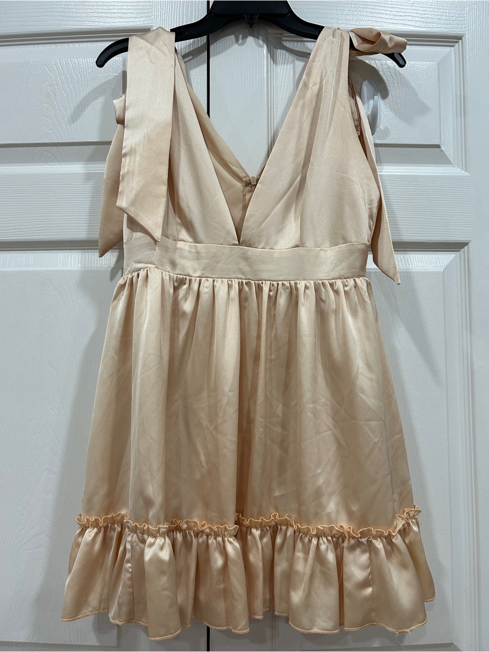 The Vintage Shop Satin V-Neck Tie-Shoulder Dress in Champagne
